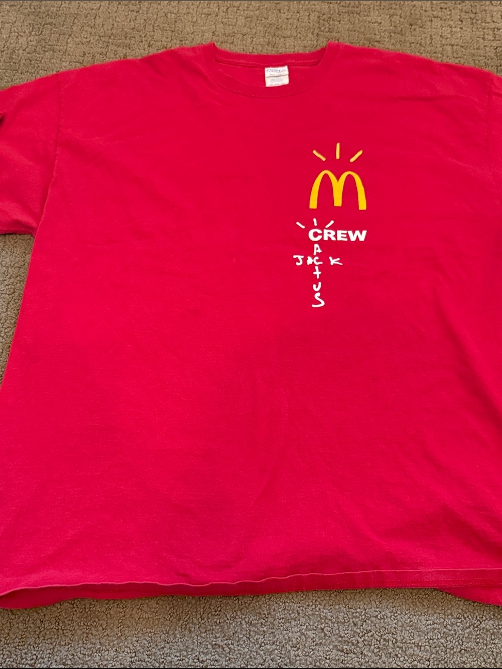 McDonald's Travis Scott Red Crewneck T-Shirt with Cactus Jack logo
